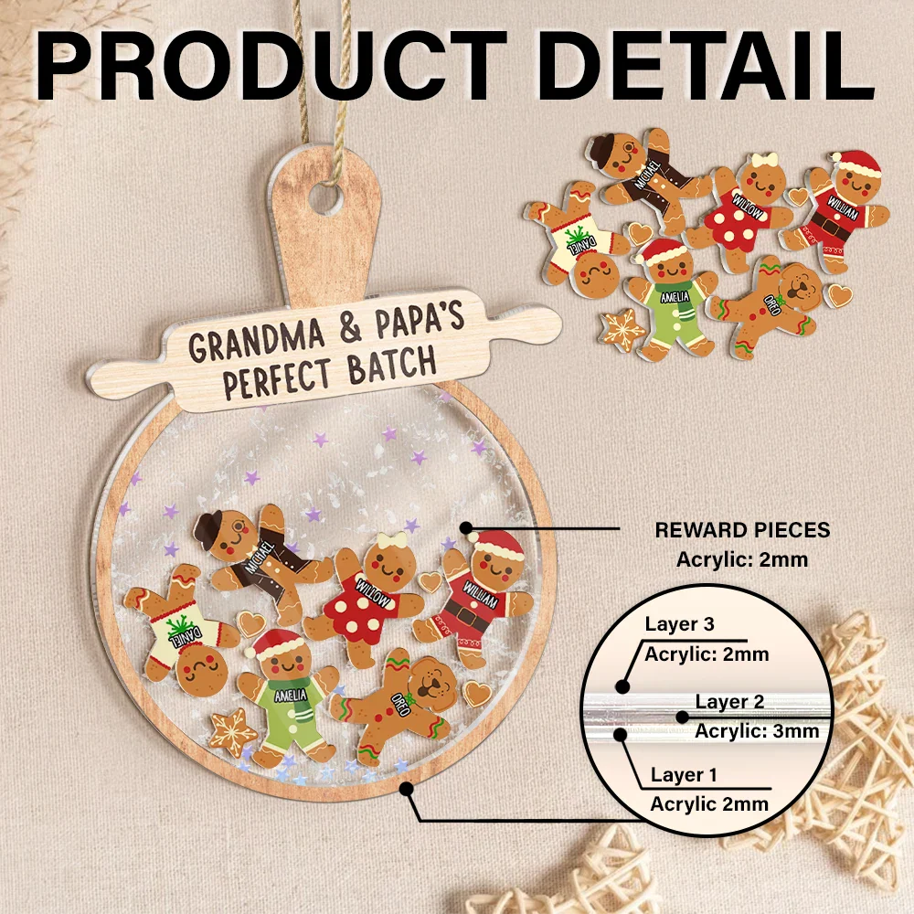 Christmas Grandma Cookies Perfect Batch - Personalized 3-Layered Acrylic Shaker Ornament - Image 2