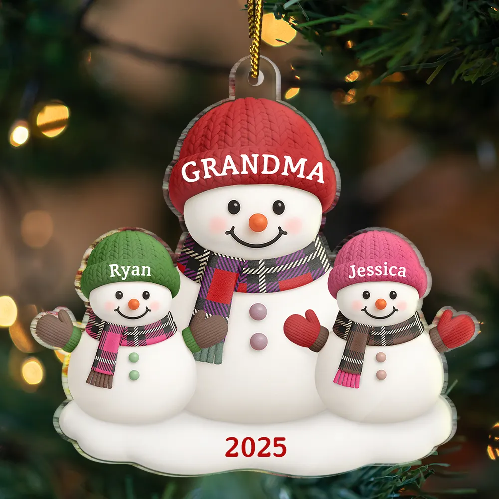 Christmas Grandma Grandkids Snowman - Personalized Custom Shaped Acrylic Ornament - Image 3