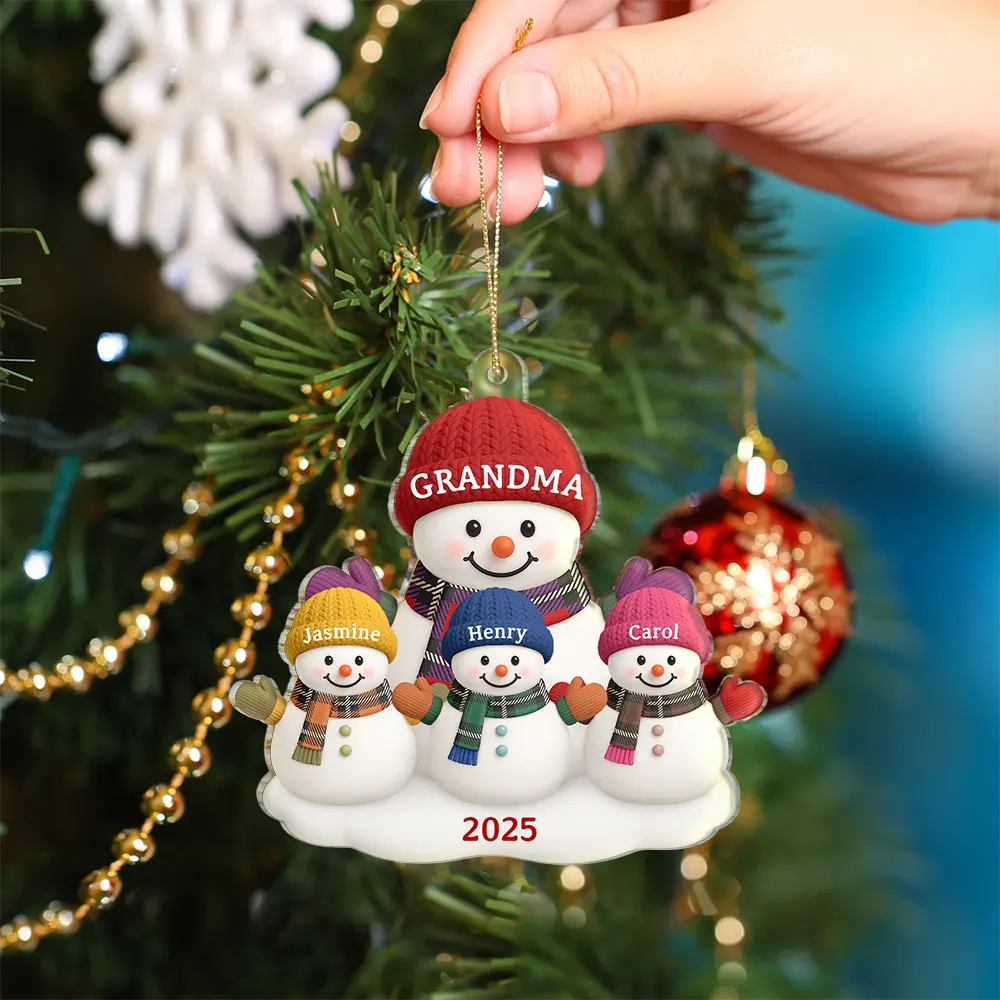 Christmas Grandma Grandkids Snowman - Personalized Custom Shaped Acrylic Ornament - Image 4