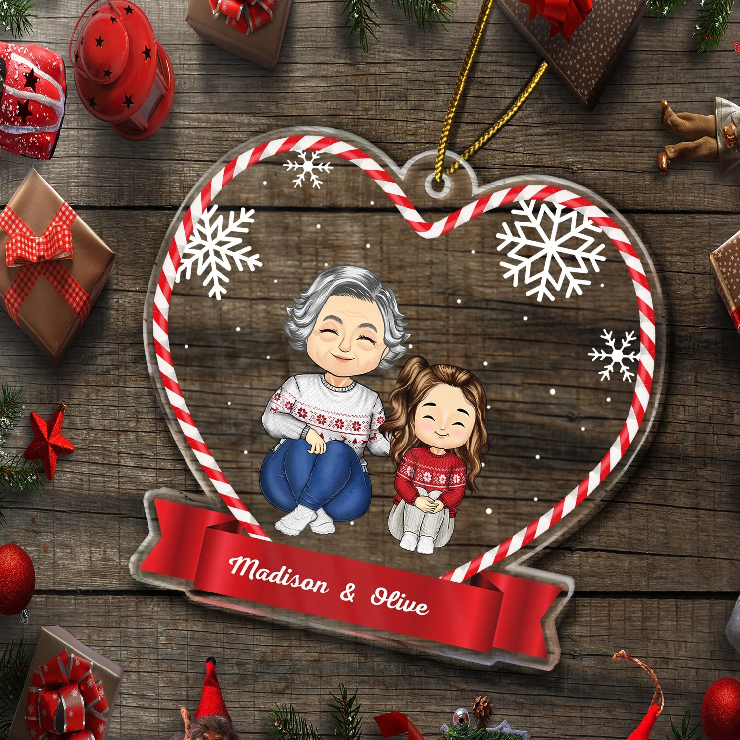 Christmas Grandma Mom Grandkids Kids - Gift For Granddaughter, Grandson - Personalized Custom Shaped Acrylic Ornament - Image 5