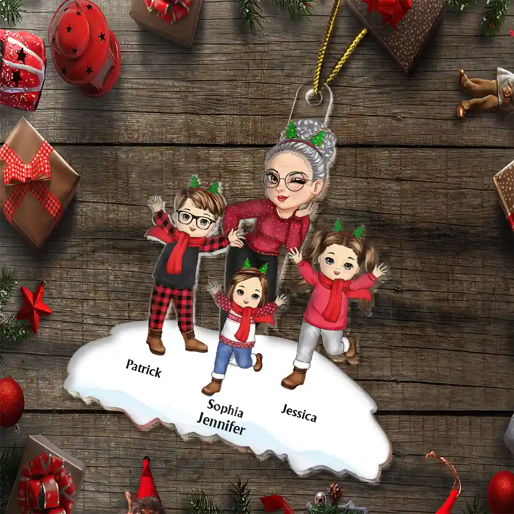 Christmas Grandma Mom Happy Dancing Kids - Personalized Cutout Acrylic Ornament - Image 6