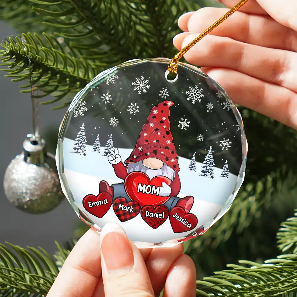 Christmas Grandma's Little Sweethearts - Personalized Circle Glass Ornament - Image 2