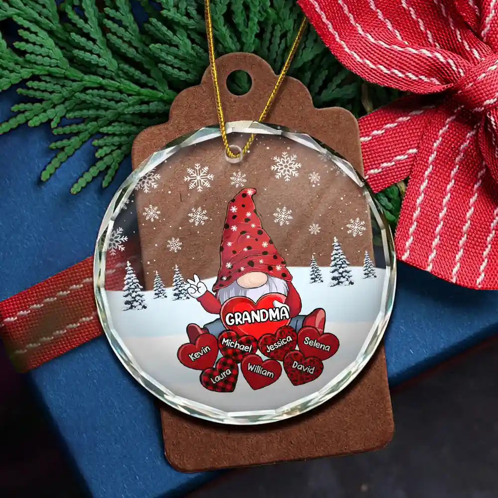 Christmas Grandma's Little Sweethearts - Personalized Circle Glass Ornament - Image 5