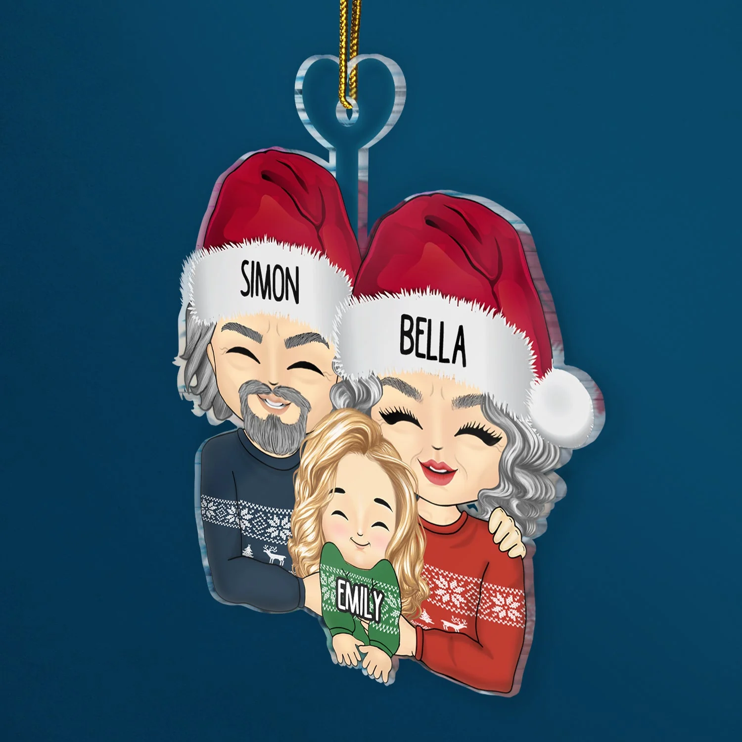 Christmas Grandparents Hugging Grandkid - Gift For Family - Personalized Cutout Acrylic Ornament - Image 2