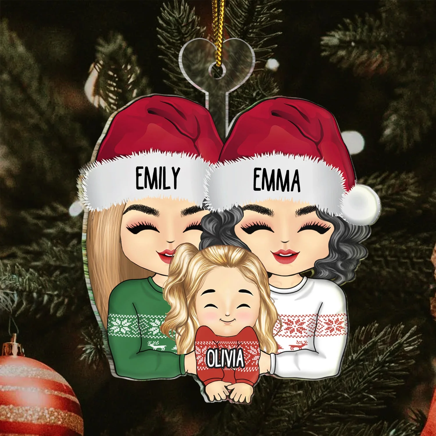 Christmas Grandparents Hugging Grandkid - Gift For Family - Personalized Cutout Acrylic Ornament - Image 3