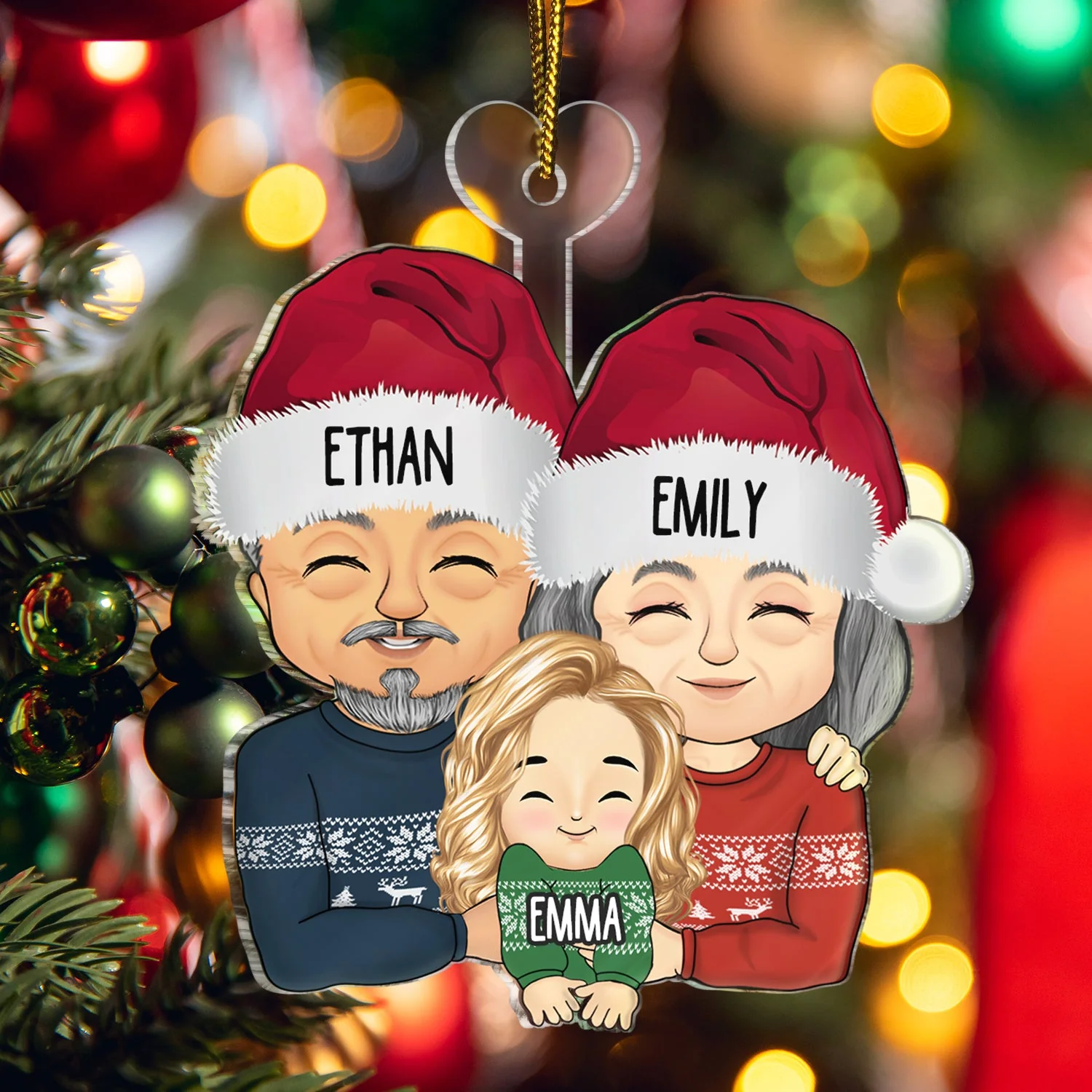 Christmas Grandparents Hugging Grandkid - Gift For Family - Personalized Cutout Acrylic Ornament - Image 5