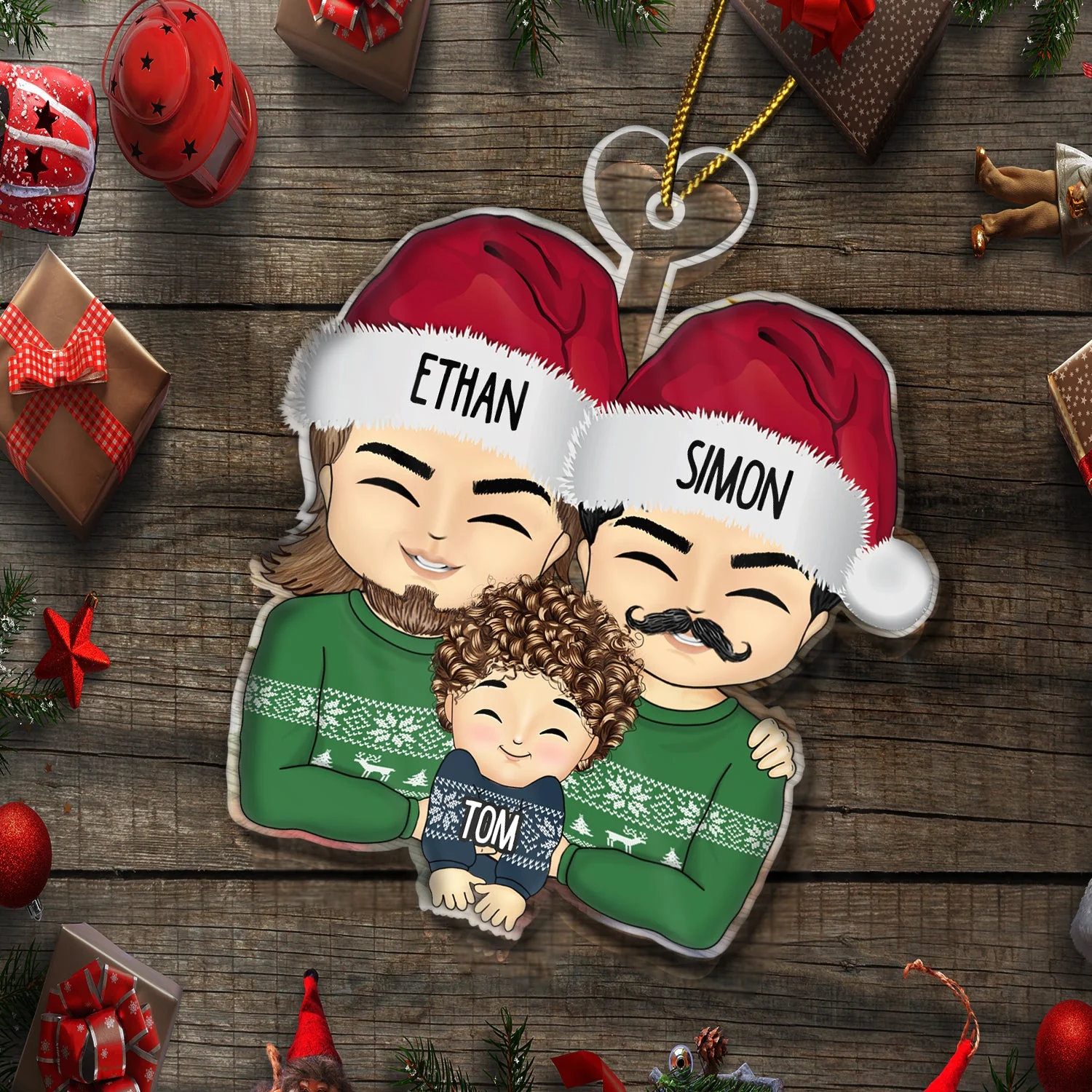 Christmas Grandparents Hugging Grandkid - Gift For Family - Personalized Cutout Acrylic Ornament - Image 6