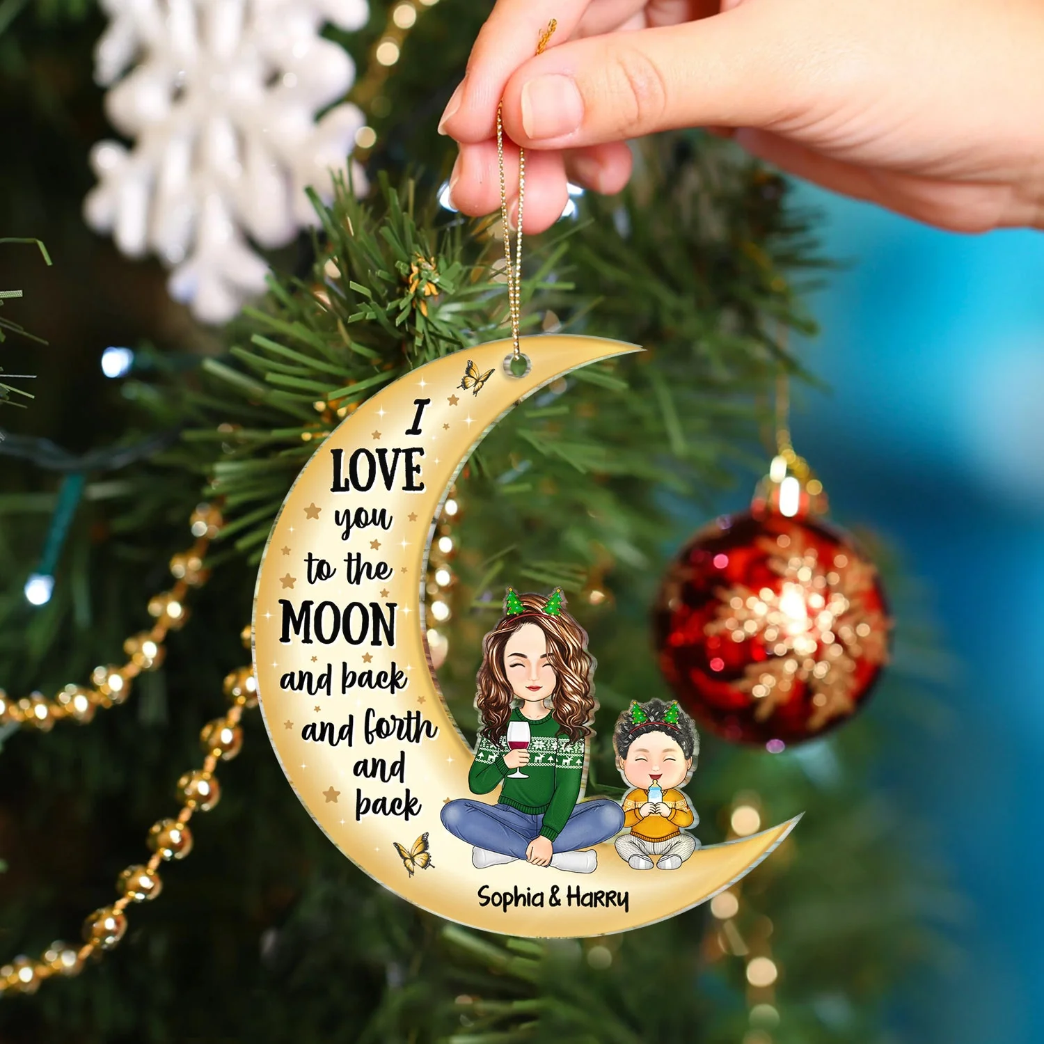 Christmas Grandparents Love You To The Moon & Back - Gift For Grandparents - Personalized Cutout Acrylic Ornament - Image 4