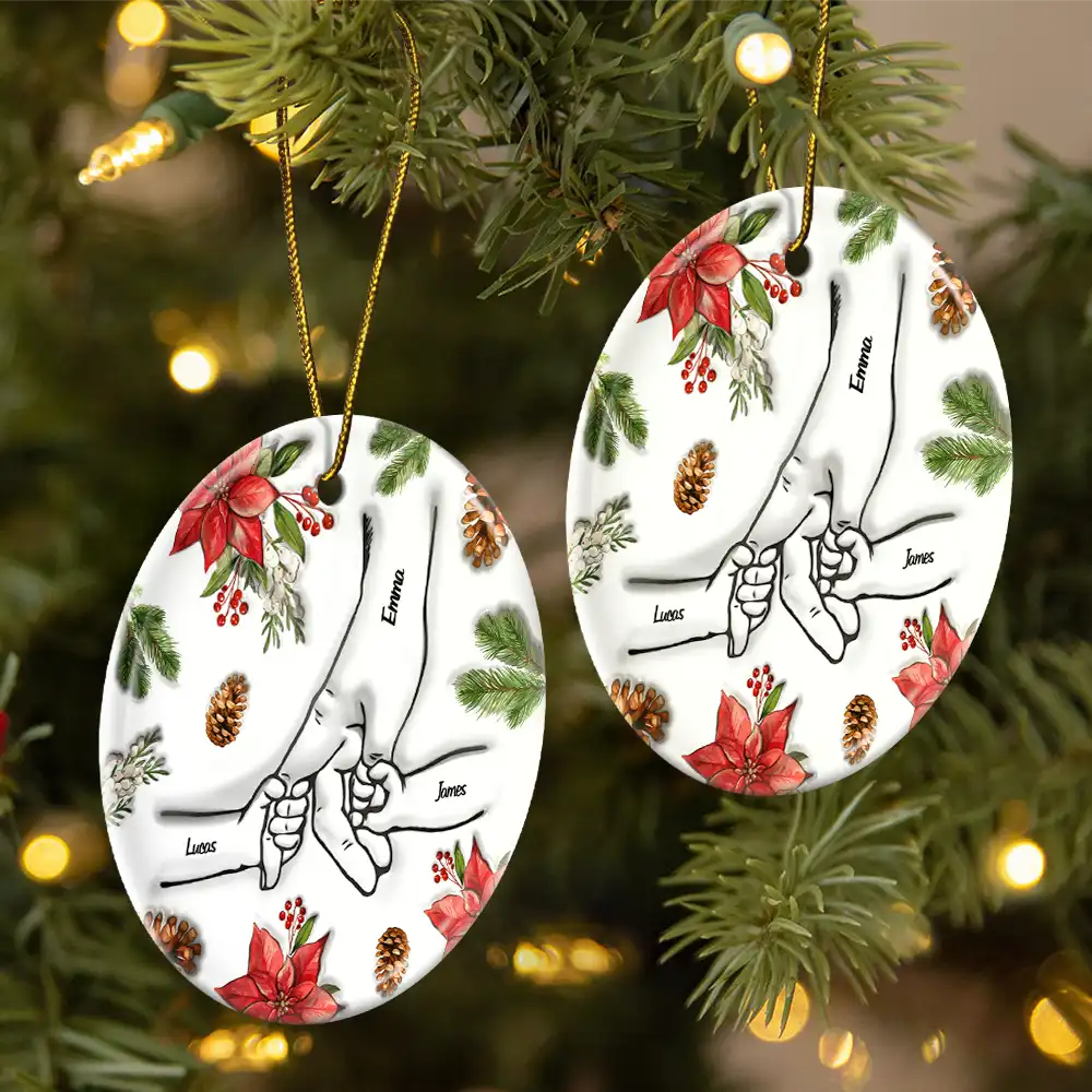 Christmas Hand In Hand, I Will Always Protect You - 3D Inflated Effect Printed Personalized Circle Ceramic Ornament - Image 2