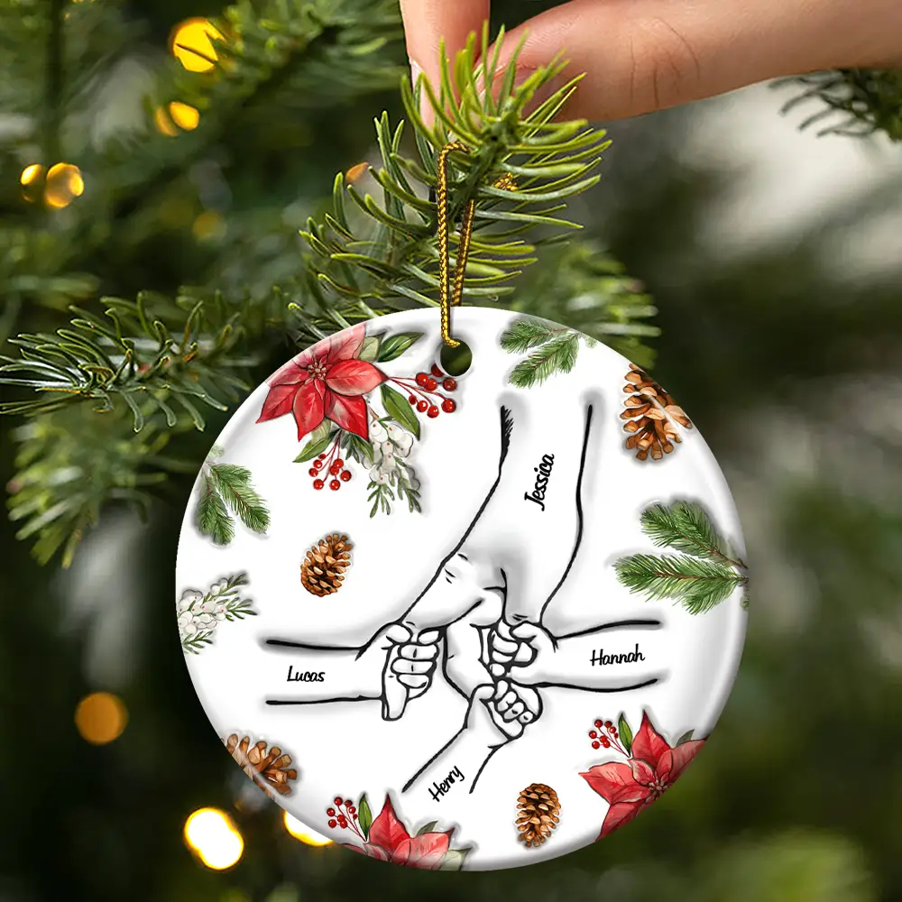 Christmas Hand In Hand, I Will Always Protect You - 3D Inflated Effect Printed Personalized Circle Ceramic Ornament - Image 3