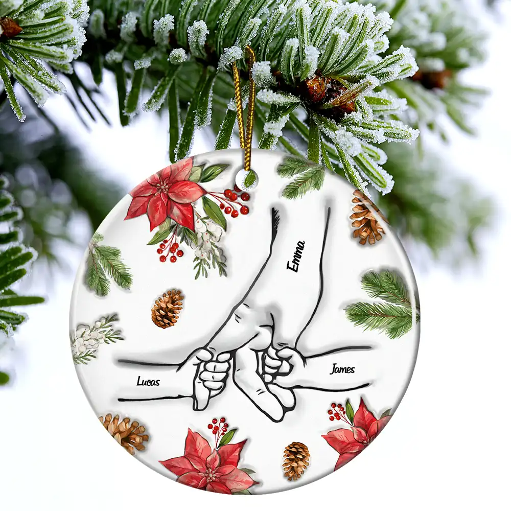 Christmas Hand In Hand, I Will Always Protect You - 3D Inflated Effect Printed Personalized Circle Ceramic Ornament - Image 4
