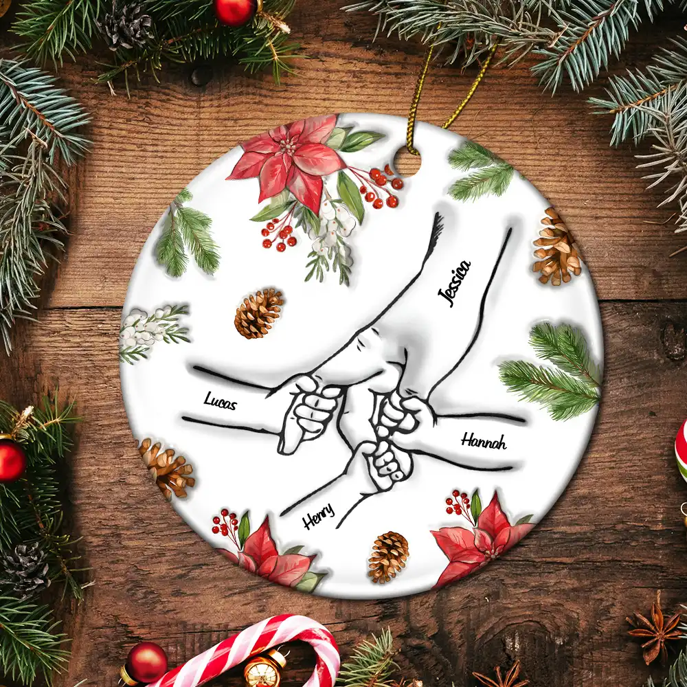 Christmas Hand In Hand, I Will Always Protect You - 3D Inflated Effect Printed Personalized Circle Ceramic Ornament - Image 5