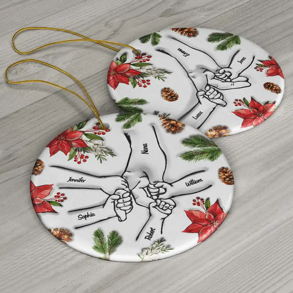 Christmas Hand In Hand, I Will Always Protect You - 3D Inflated Effect Printed Personalized Circle Ceramic Ornament - Image 6