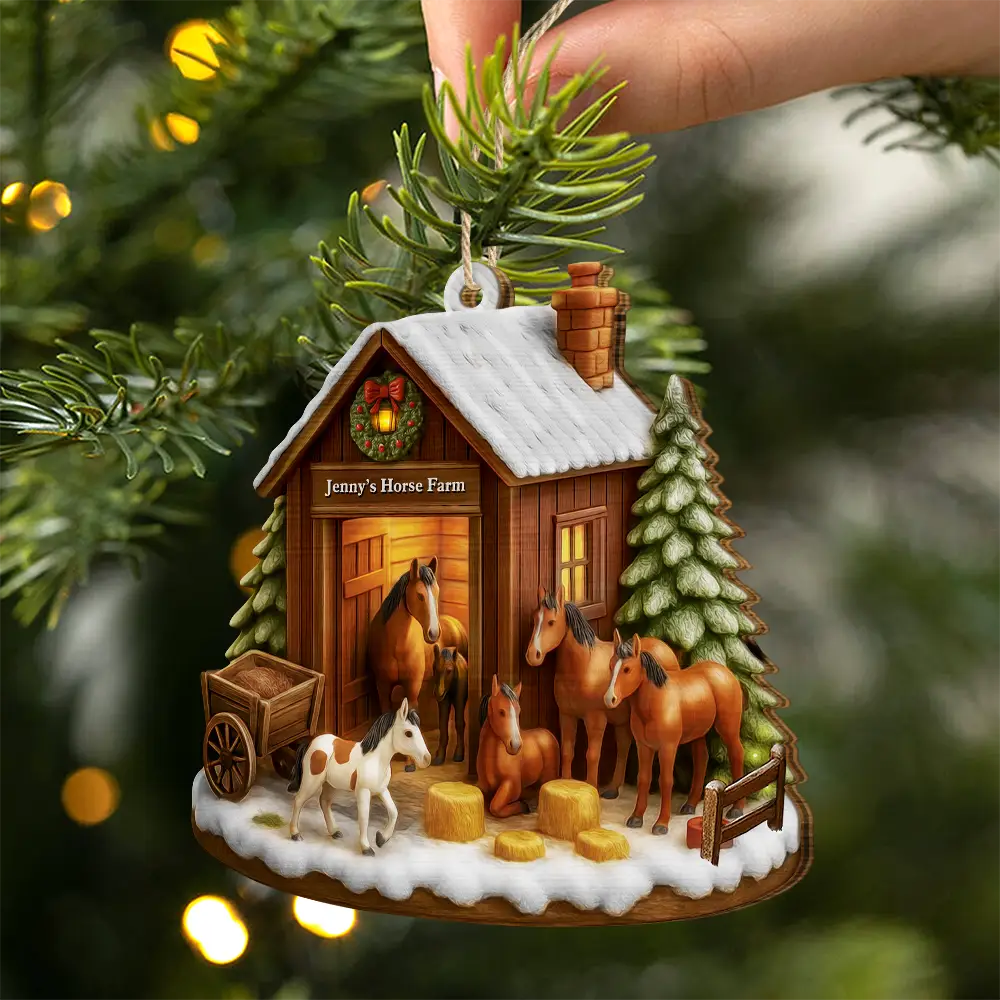 Christmas Horse Farm - Personalized Custom Shaped Wooden Ornament - Image 2