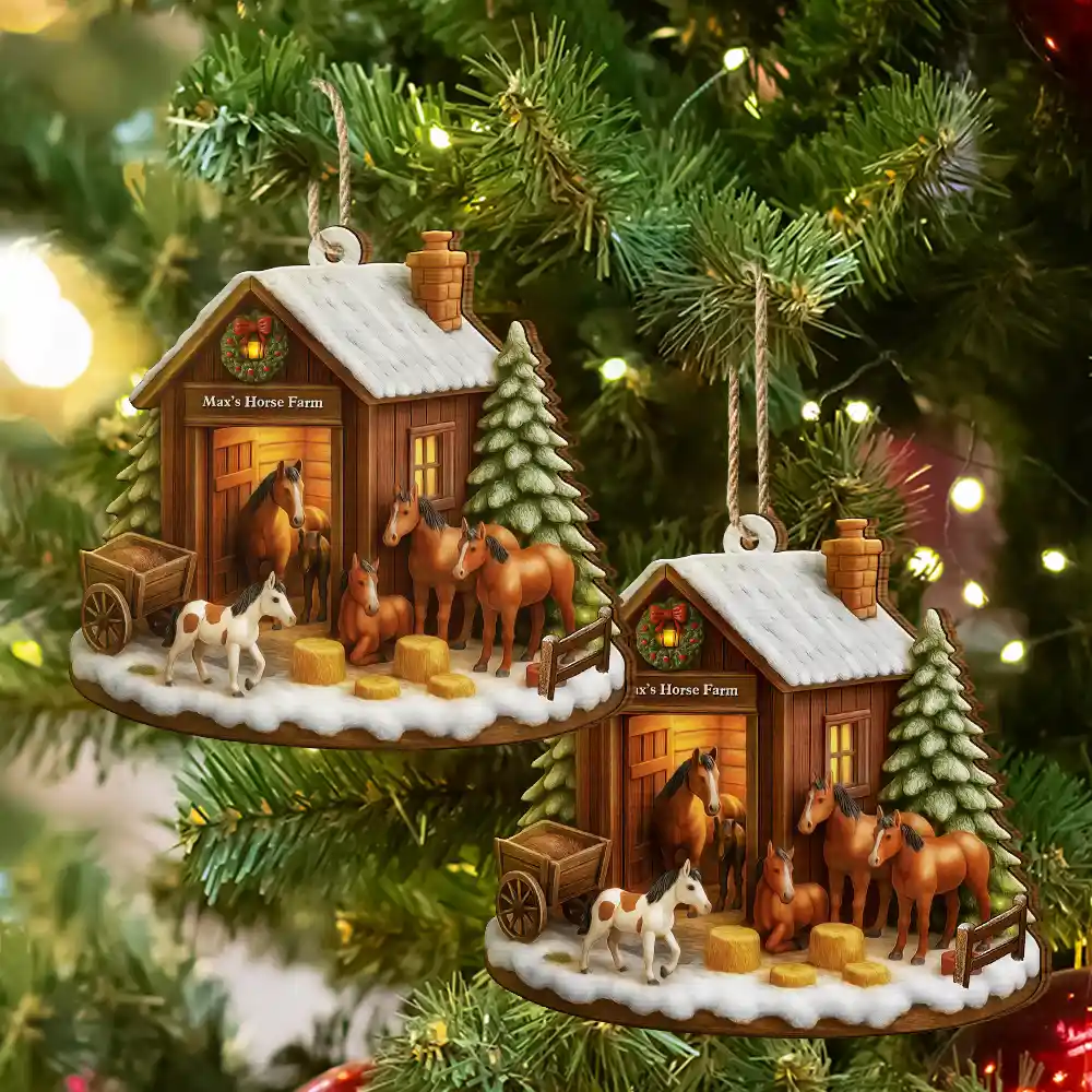 Christmas Horse Farm - Personalized Custom Shaped Wooden Ornament - Image 6
