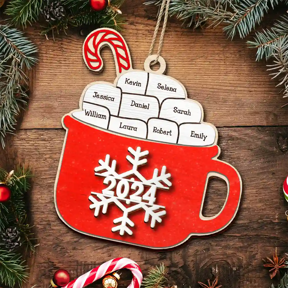 Christmas Hot Cocoa Family Names - Personalized 2-Layered Wooden Ornament - Image 5