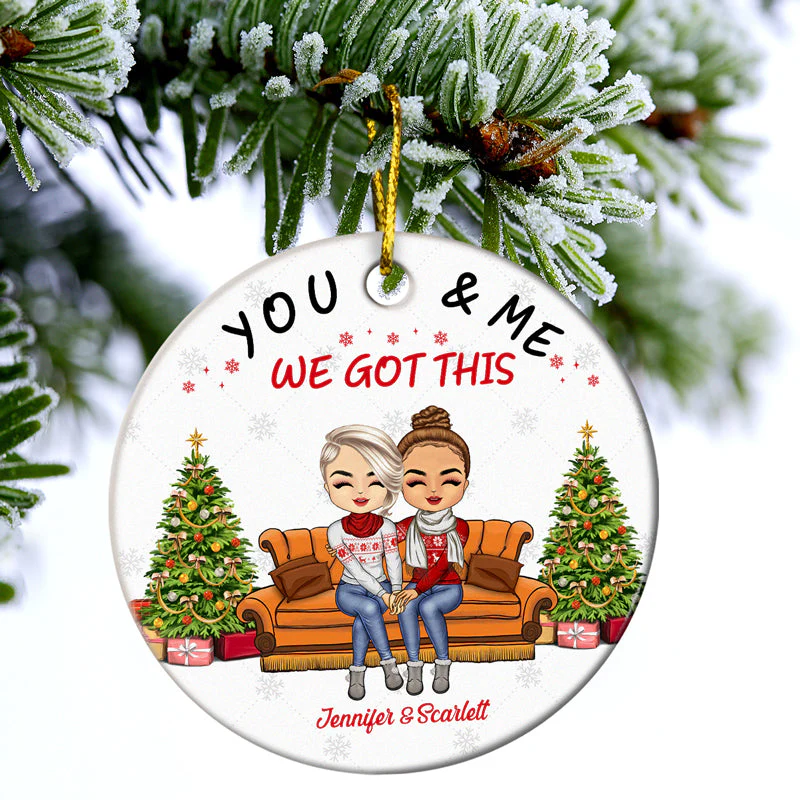 Christmas Hubby And Wifey Season Married Couple - Christmas Gift For Couple - Personalized Custom Circle Ceramic Ornament - Image 3