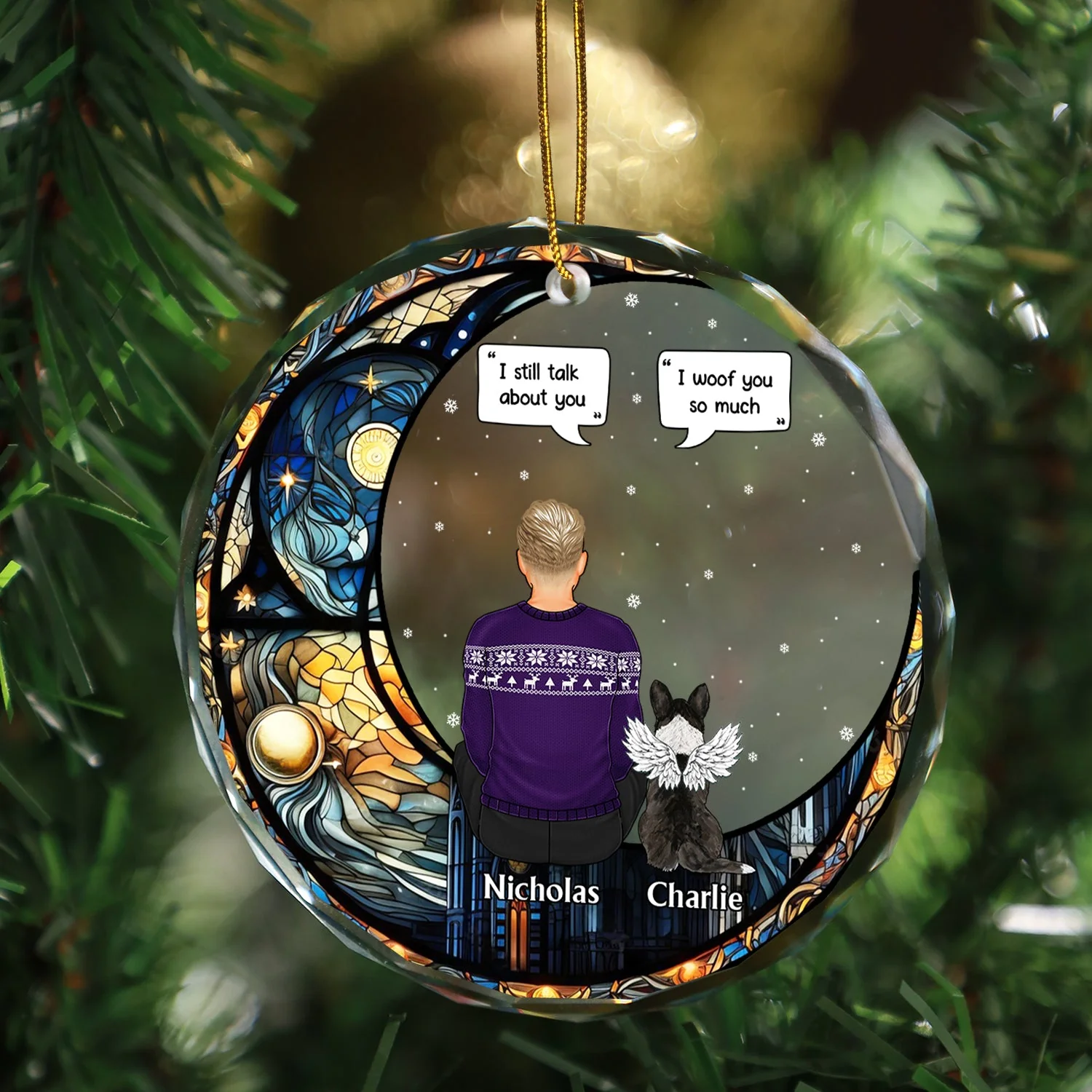 Christmas I Miss You - Memorial Gift For Pet Lovers, Dog Mom, Dog Dad, Cat Mom, Cat Dad - Personalized Circle Glass Ornament - Image 3