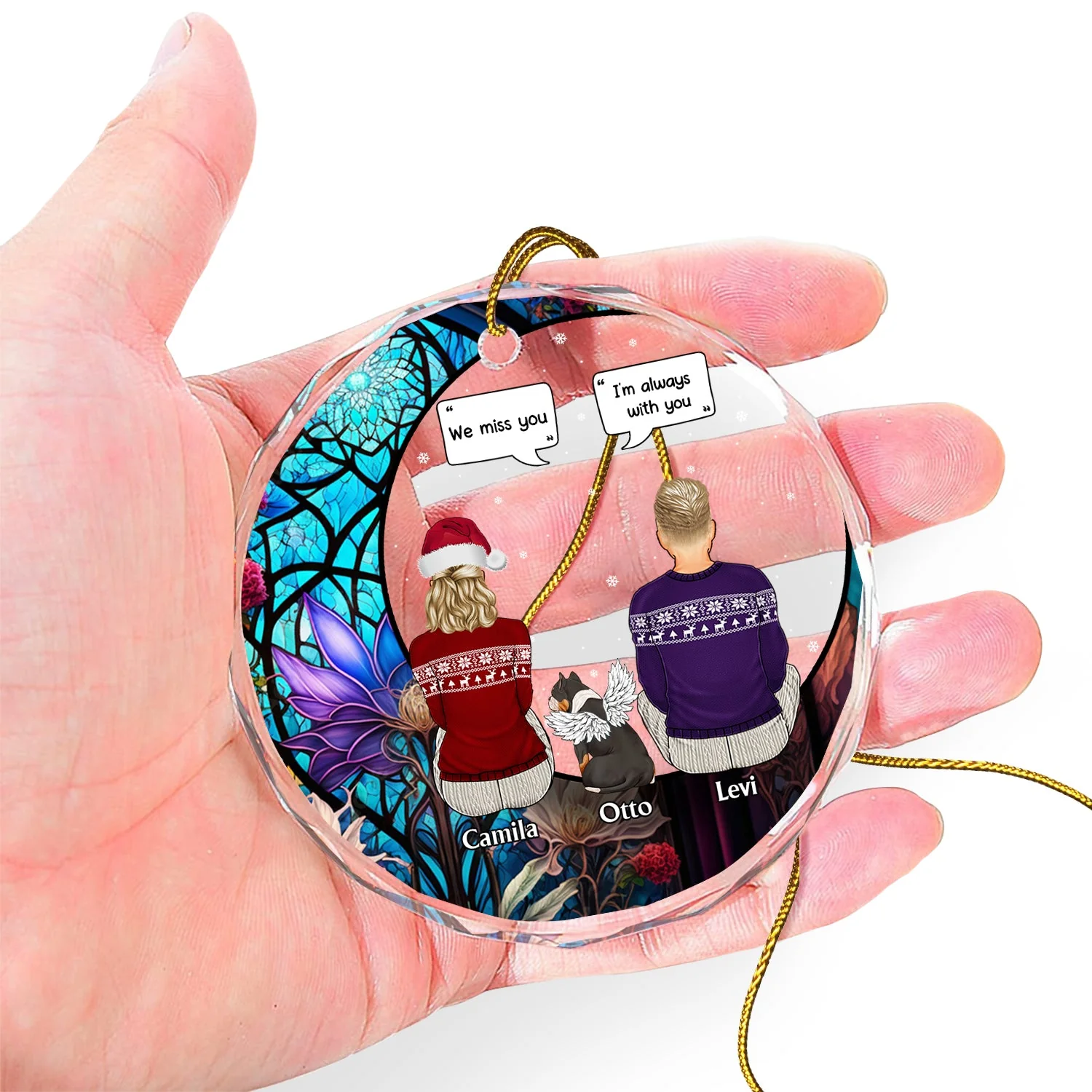 Christmas I Miss You - Memorial Gift For Pet Lovers, Dog Mom, Dog Dad, Cat Mom, Cat Dad - Personalized Circle Glass Ornament - Image 4