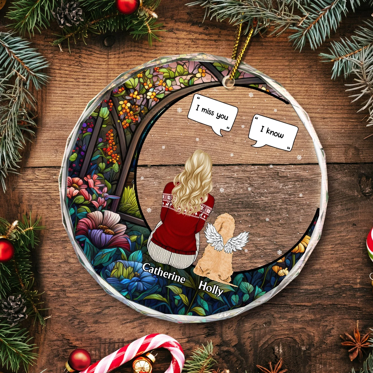Christmas I Miss You - Memorial Gift For Pet Lovers, Dog Mom, Dog Dad, Cat Mom, Cat Dad - Personalized Circle Glass Ornament - Image 5
