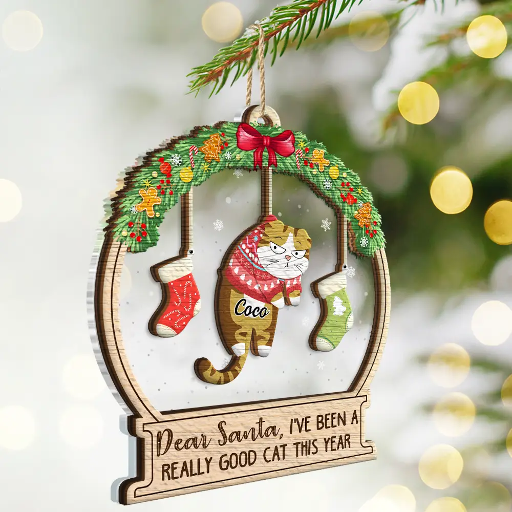Christmas Is This Jolly Enough Hanging Cats - Personalized 2-Layered Mix Ornament - Image 2