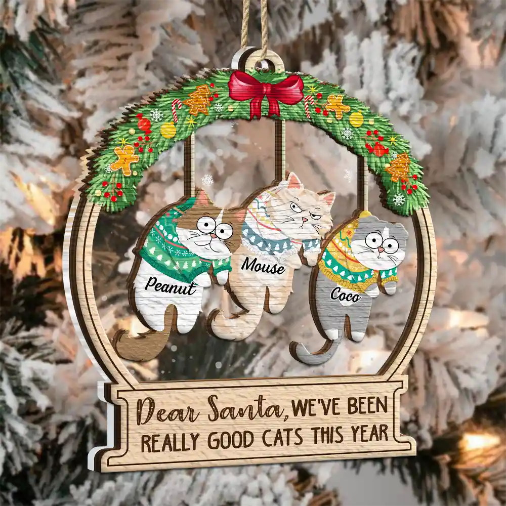 Christmas Is This Jolly Enough Hanging Cats - Personalized 2-Layered Mix Ornament - Image 3