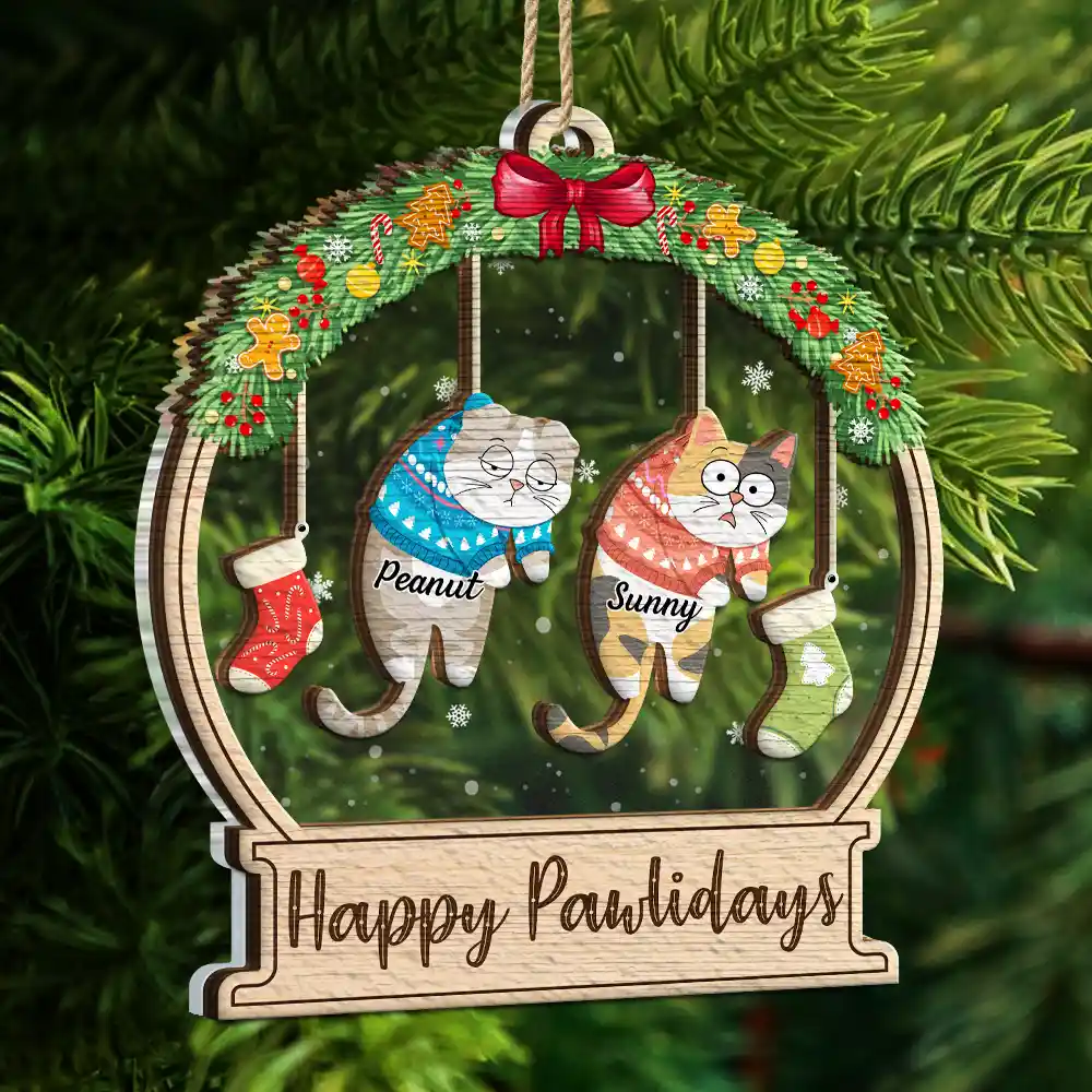 Christmas Is This Jolly Enough Hanging Cats - Personalized 2-Layered Mix Ornament - Image 5