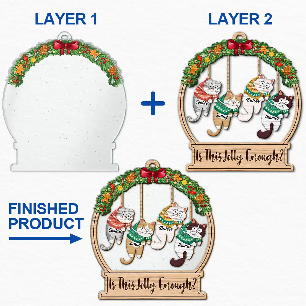 Christmas Is This Jolly Enough Hanging Cats - Personalized 2-Layered Mix Ornament - Image 6