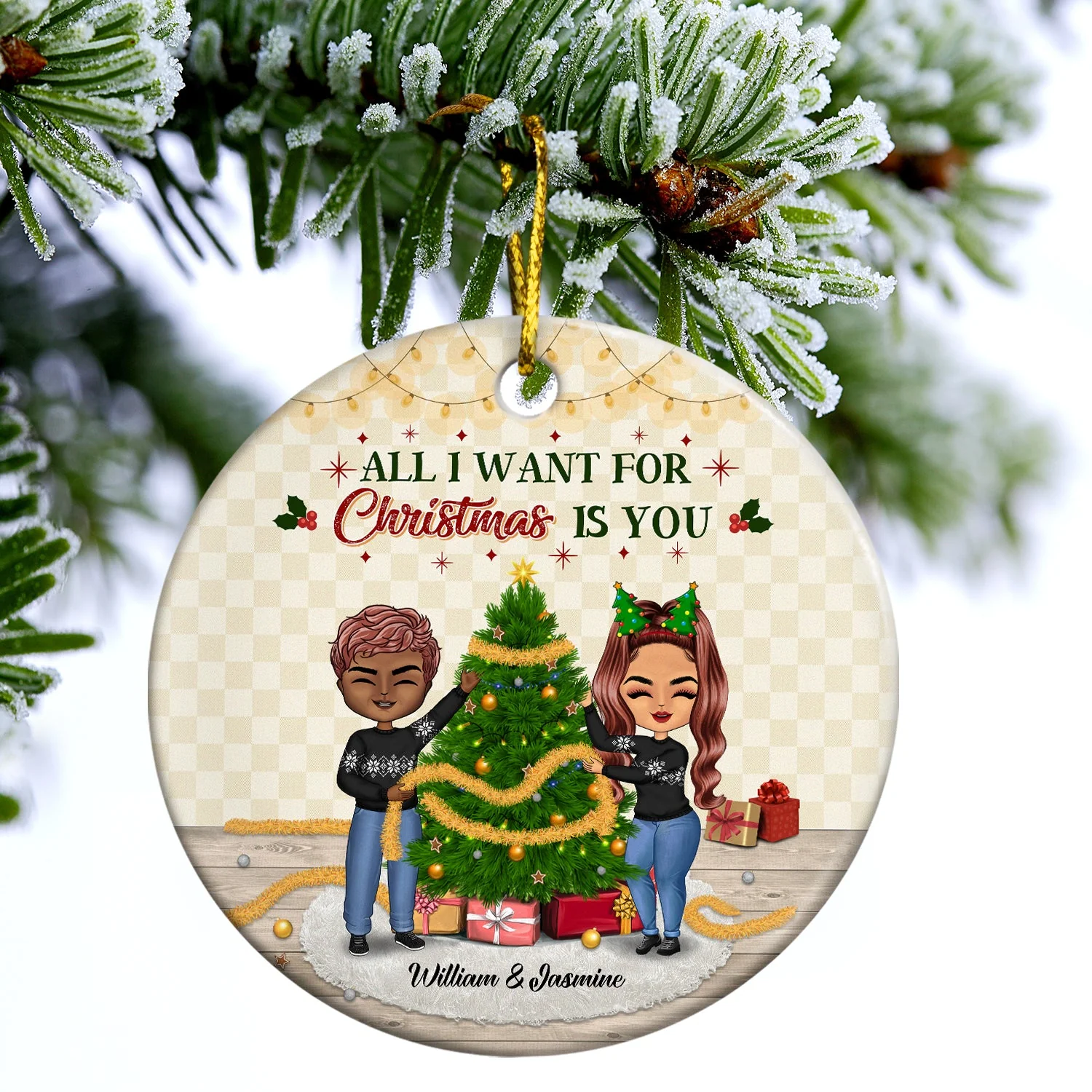 Christmas Is You Couple - Christmas Gift For Couple - Personalized Custom Circle Ceramic Ornament - Image 3