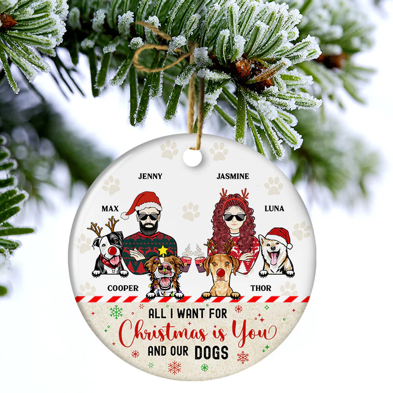 Christmas Is You & Our Dogs - Christmas Gift For Dog Lover - Personalized Custom Circle Ceramic Ornament - Image 3