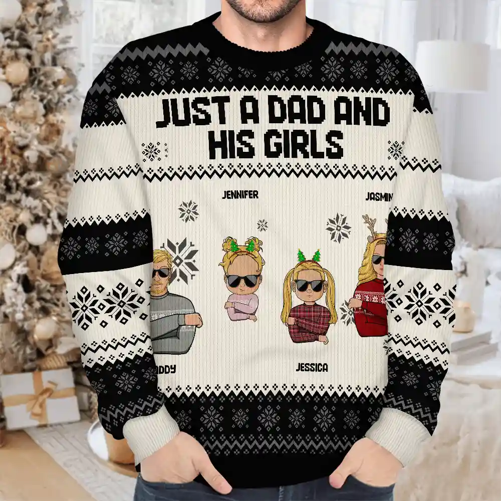 Christmas Just A Dad And His Girl - Personalized Unisex Ugly Sweater - Image 4