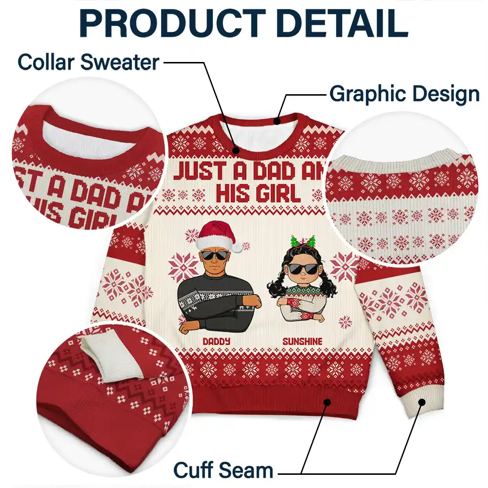 Christmas Just A Dad And His Girl - Personalized Unisex Ugly Sweater - Image 6