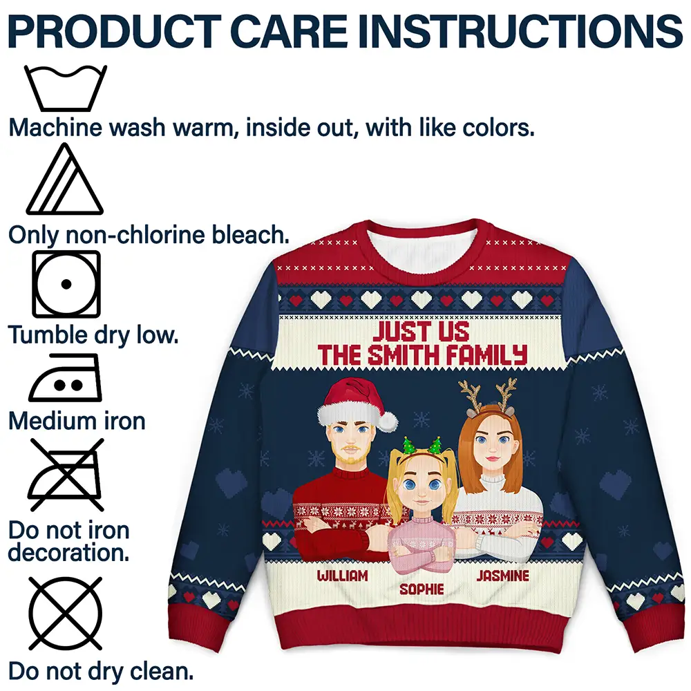 Christmas Just Us Family Flat Art - Personalized Unisex Ugly Sweater - Image 7