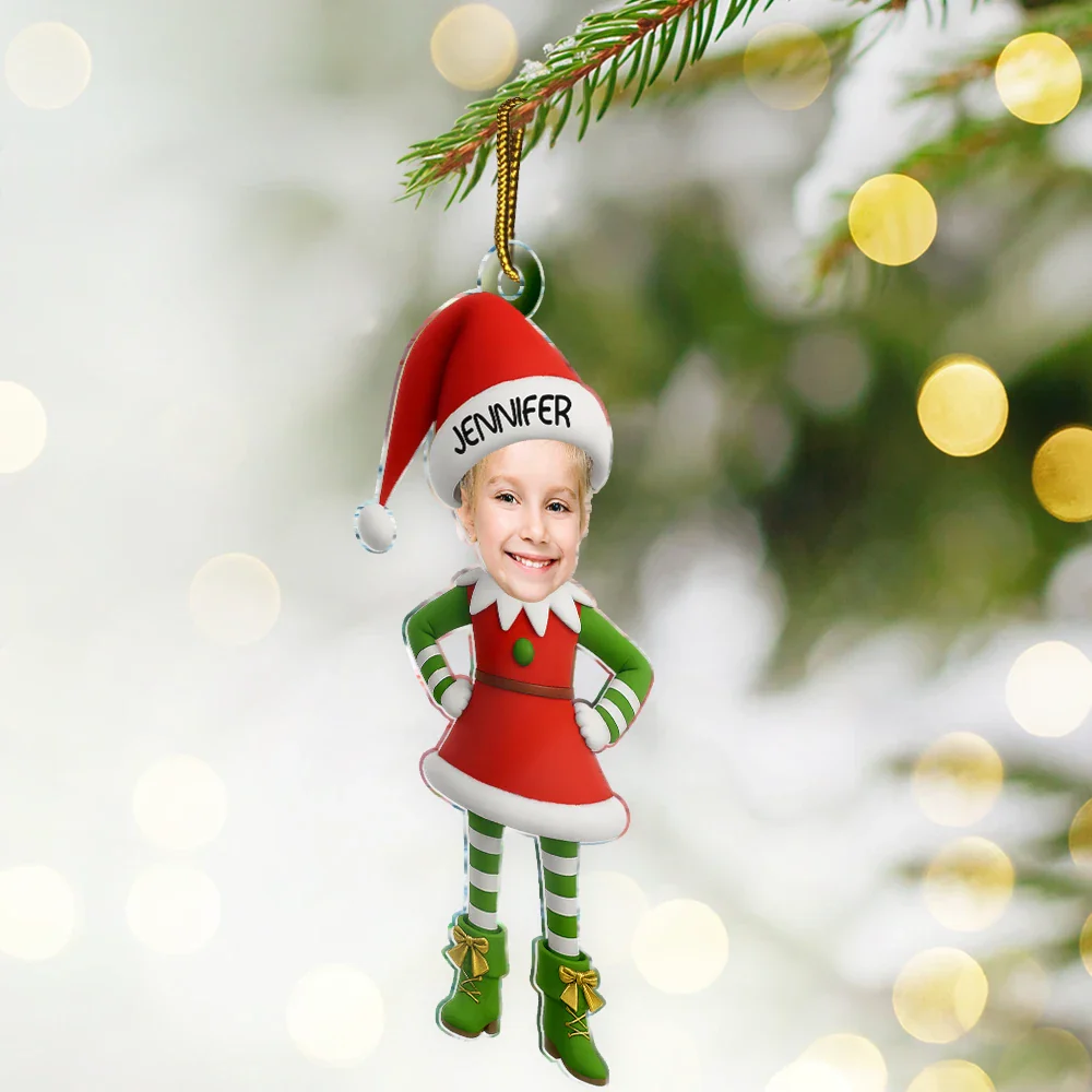 Christmas Kid Baby Little Elf 3D Effect - Personalized Custom Shaped Acrylic Ornament - Image 3
