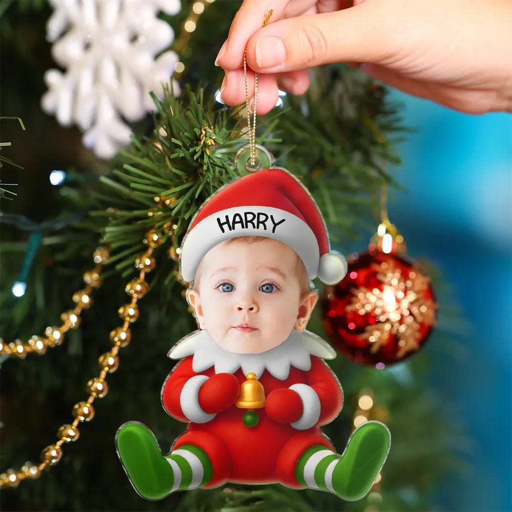 Christmas Kid Baby Little Elf 3D Effect - Personalized Custom Shaped Acrylic Ornament - Image 5