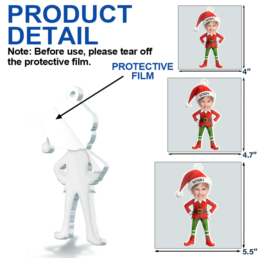 Christmas Kid Baby Little Elf 3D Effect - Personalized Custom Shaped Acrylic Ornament - Image 7