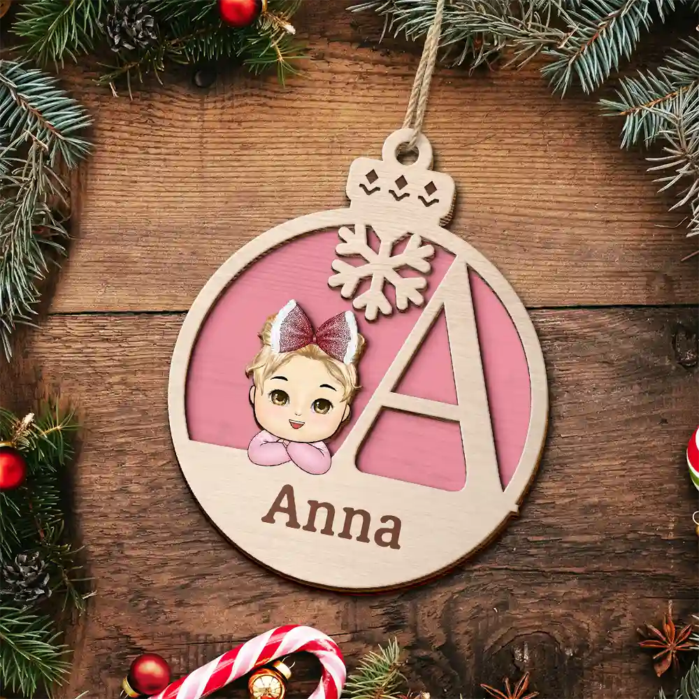 Christmas Kids Monogram - Personalized 2-Layered Wooden Ornament - Image 5