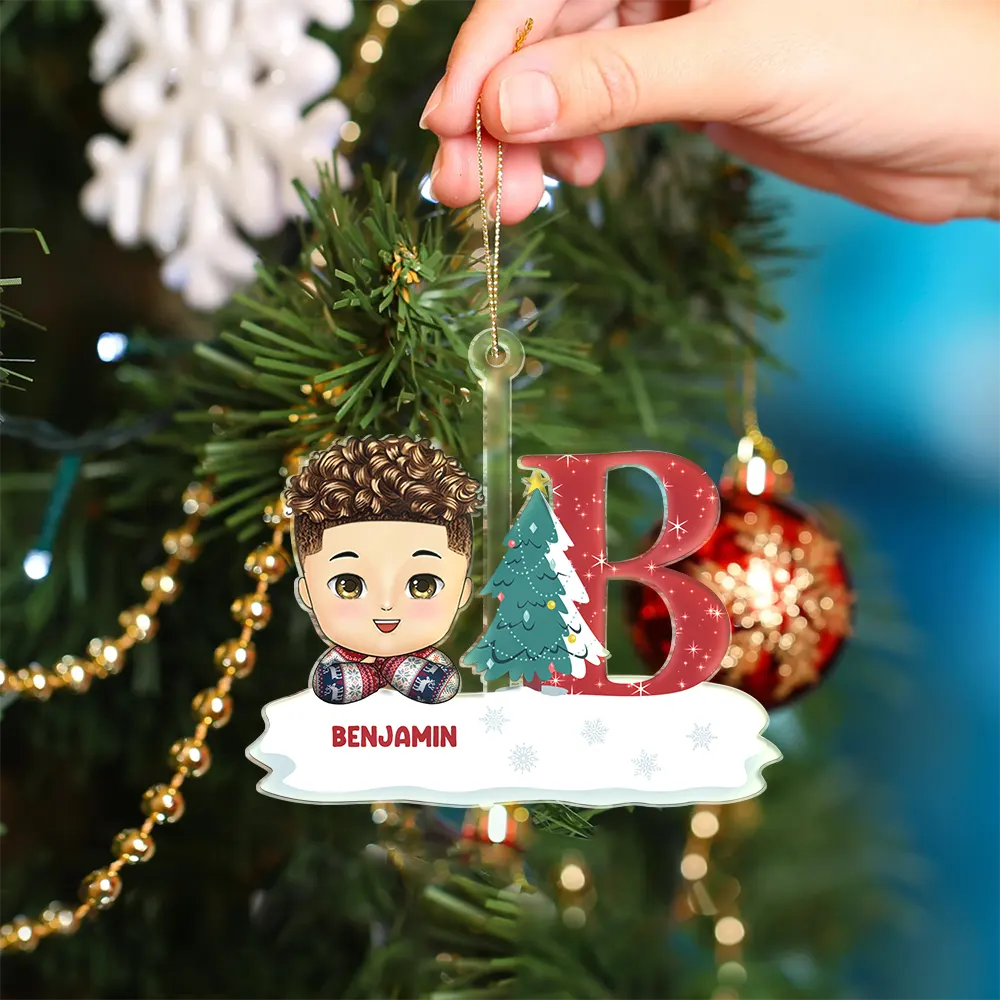 Christmas Kids Monogram - Personalized Cutout Acrylic Ornament - Image 4