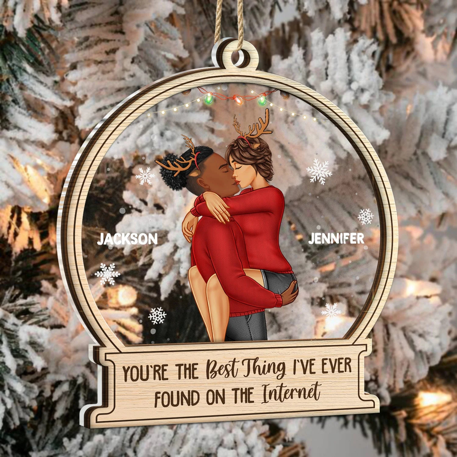 Christmas Kissing Couple Best Thing On The Internet - Gift For Couples - Personalized 2-Layered Mix Ornament - Image 3