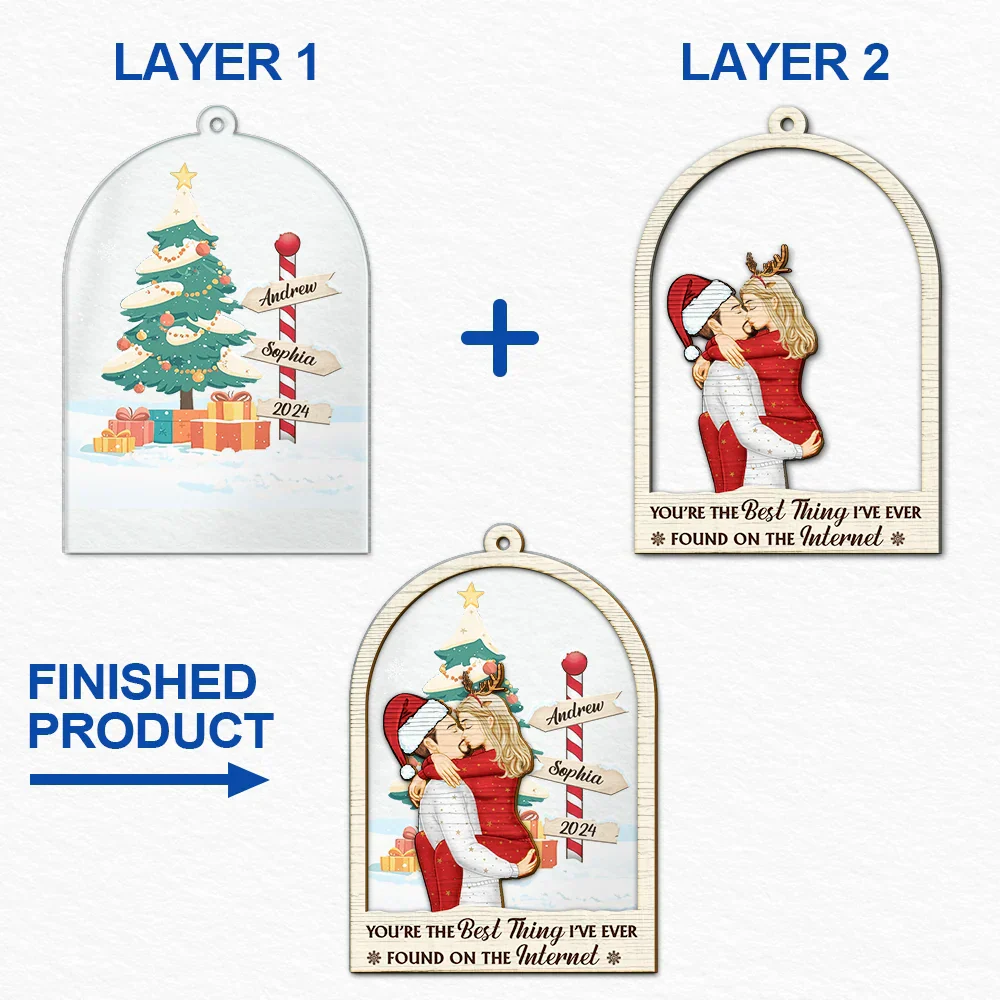 Christmas Kissing Couple Best Thing On The Internet - Personalized 2-Layered Mix Ornament - Image 6