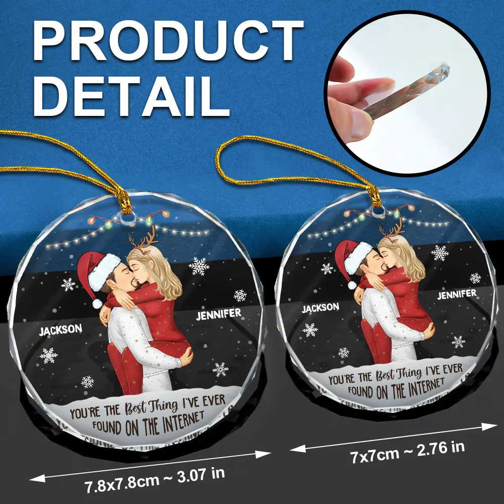 Christmas Kissing Couple Best Thing On The Internet - Personalized Circle Glass Ornament - Image 6
