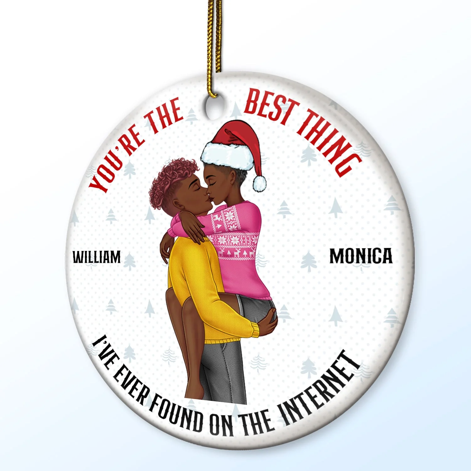 Christmas Kissing Couple Best Things On The Internet - Gift For Couples - Personalized Circle Ceramic Ornament - Image 2