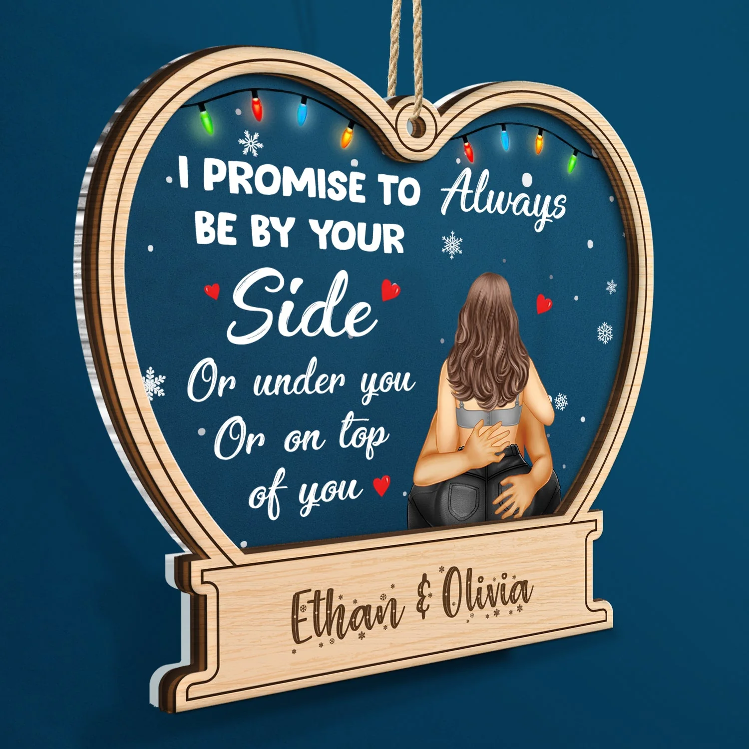 Christmas Kissing Couple I Promise To Always By Your Side - Gift For Couples - Personalized 2-Layered Mix Ornament - Image 2