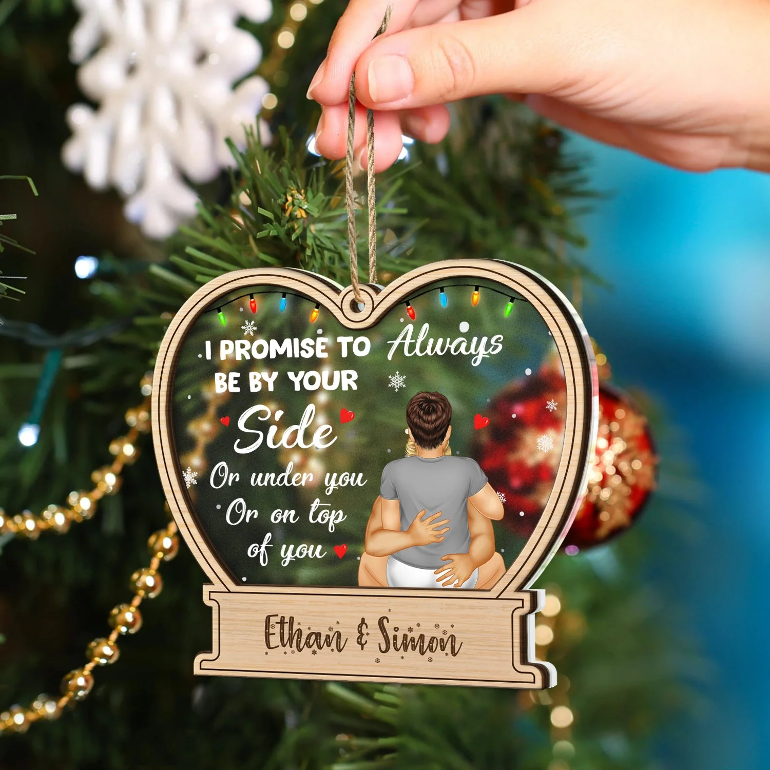 Christmas Kissing Couple I Promise To Always By Your Side - Gift For Couples - Personalized 2-Layered Mix Ornament - Image 4