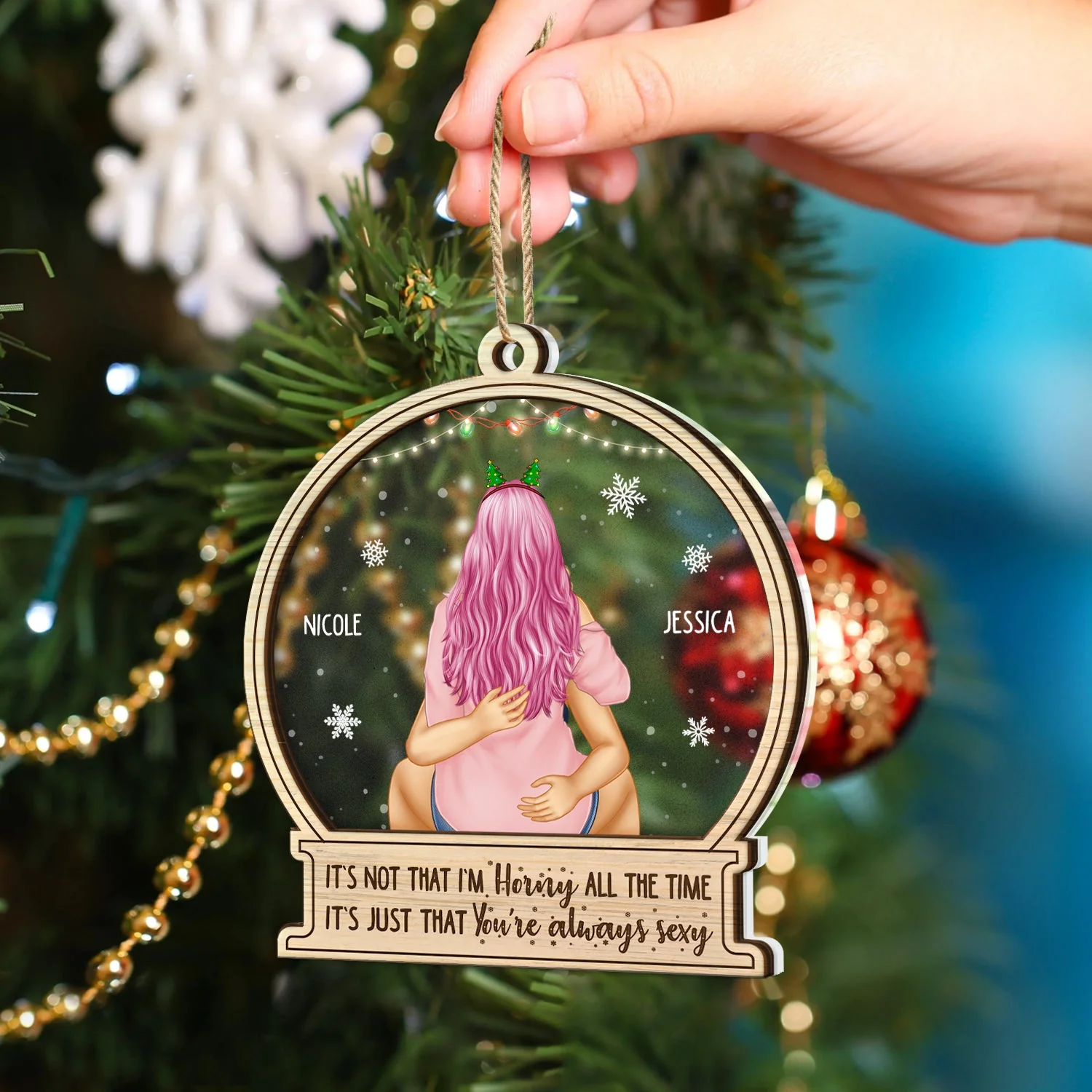 Christmas Kissing Couple It's Just You Always Sexy - Gift For Couples - Personalized 2-Layered Mix Ornament - Image 4