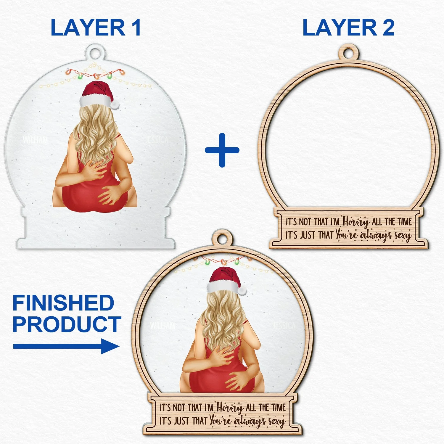 Christmas Kissing Couple It's Just You Always Sexy - Gift For Couples - Personalized 2-Layered Mix Ornament - Image 6