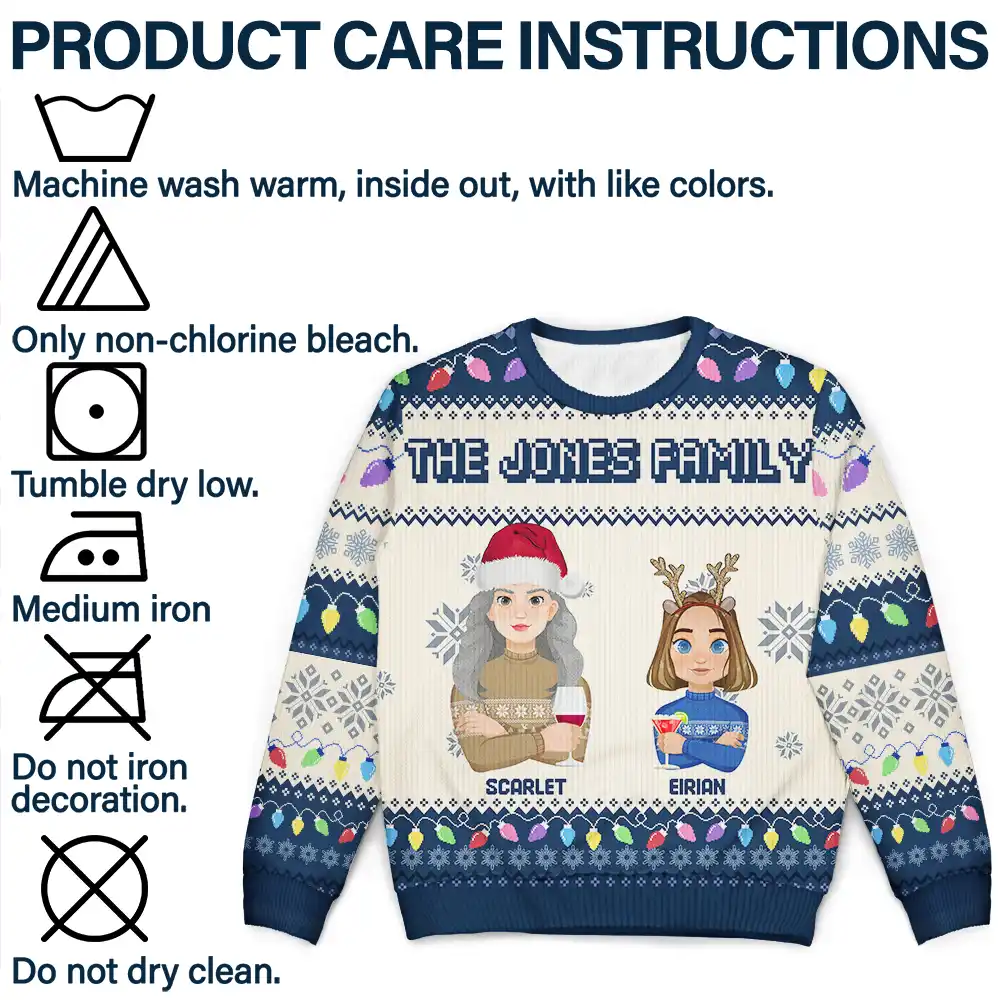 Christmas Light Custom Family Name Flat Art - Personalized Unisex Ugly Sweater - Image 7
