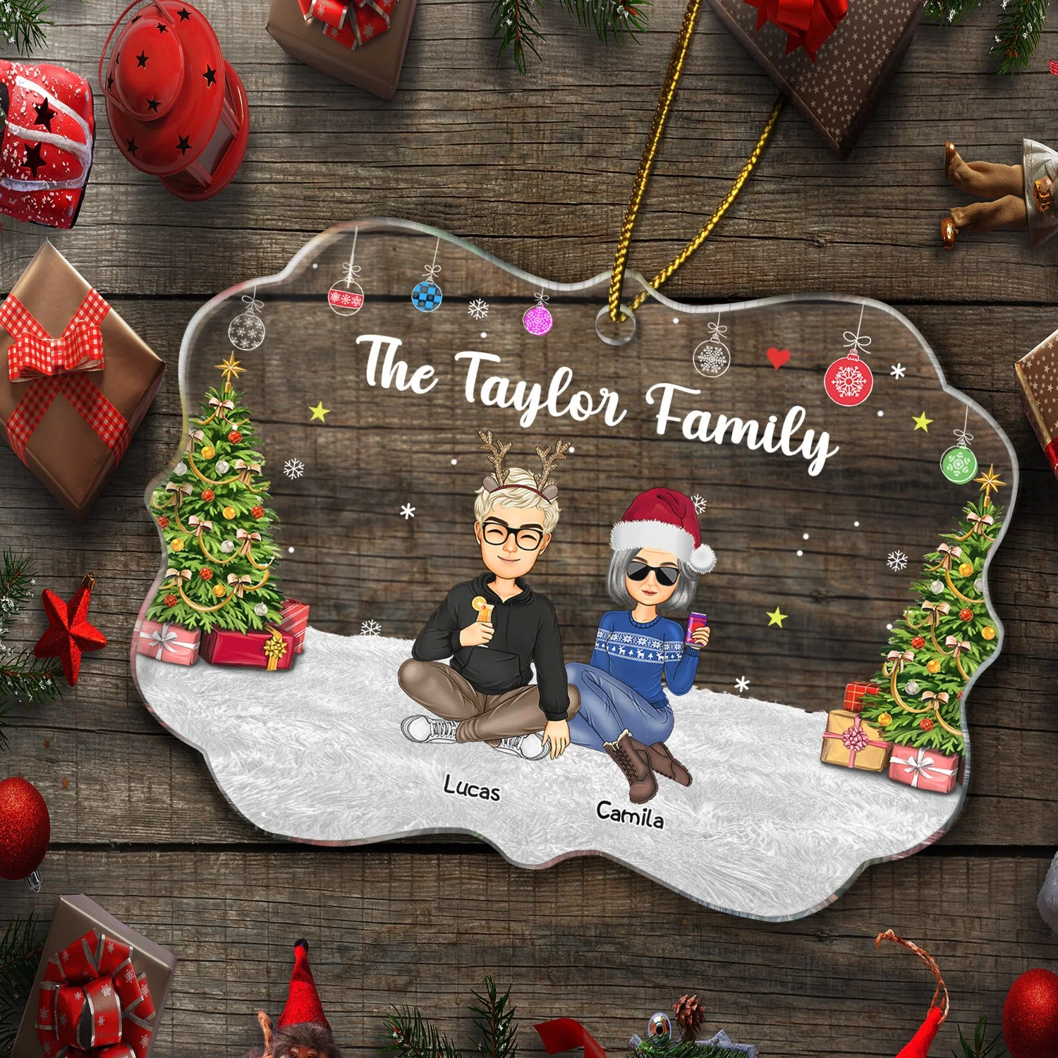 Christmas Lovely Family - Gift For Parents - Personalized Medallion Acrylic Ornament - Image 5