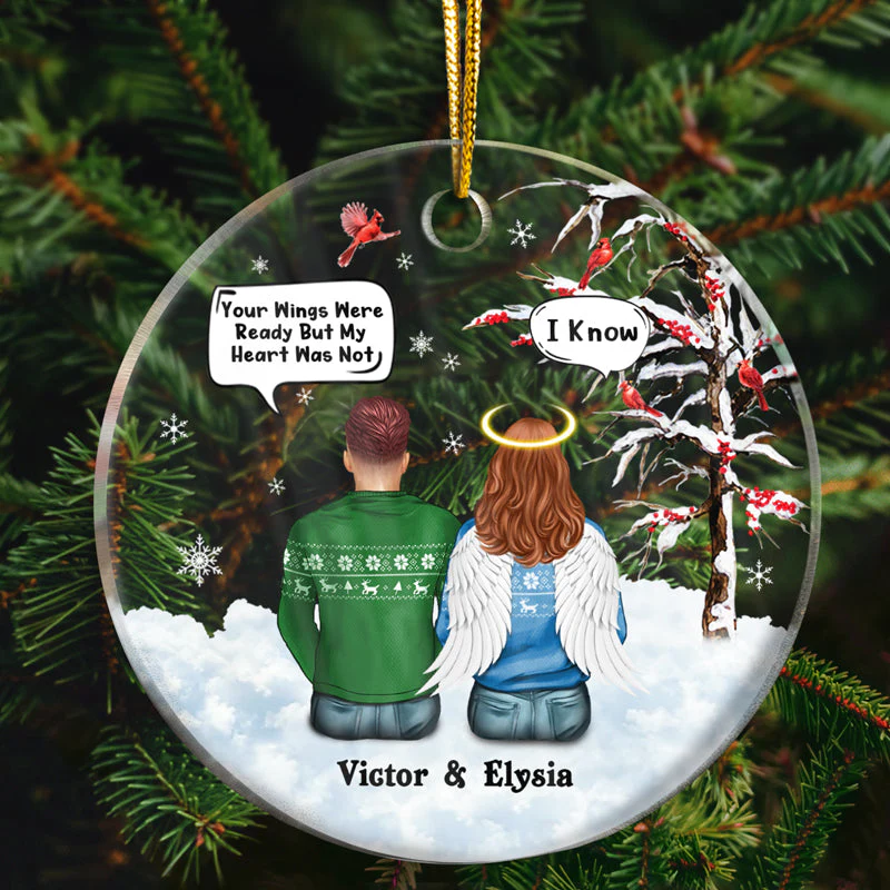 Christmas Memorial Couple Still Talk About You - Personalized Custom Circle Acrylic Ornament - Image 2