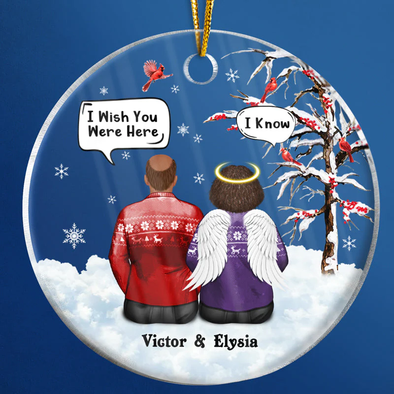 Christmas Memorial Couple Still Talk About You - Personalized Custom Circle Acrylic Ornament - Image 4
